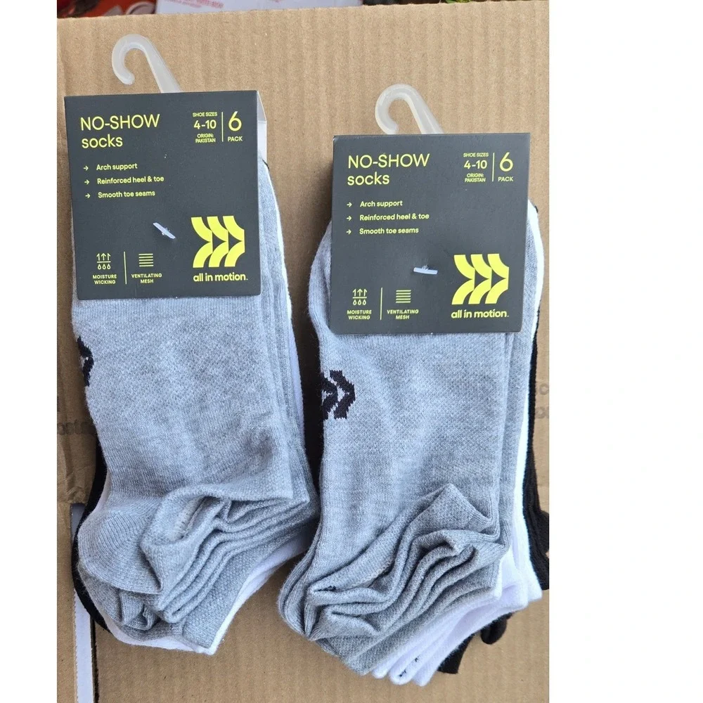 All in Motion Womens No-Show Socks 12 Pair Pack Grey White Black Size 4-10 NEW